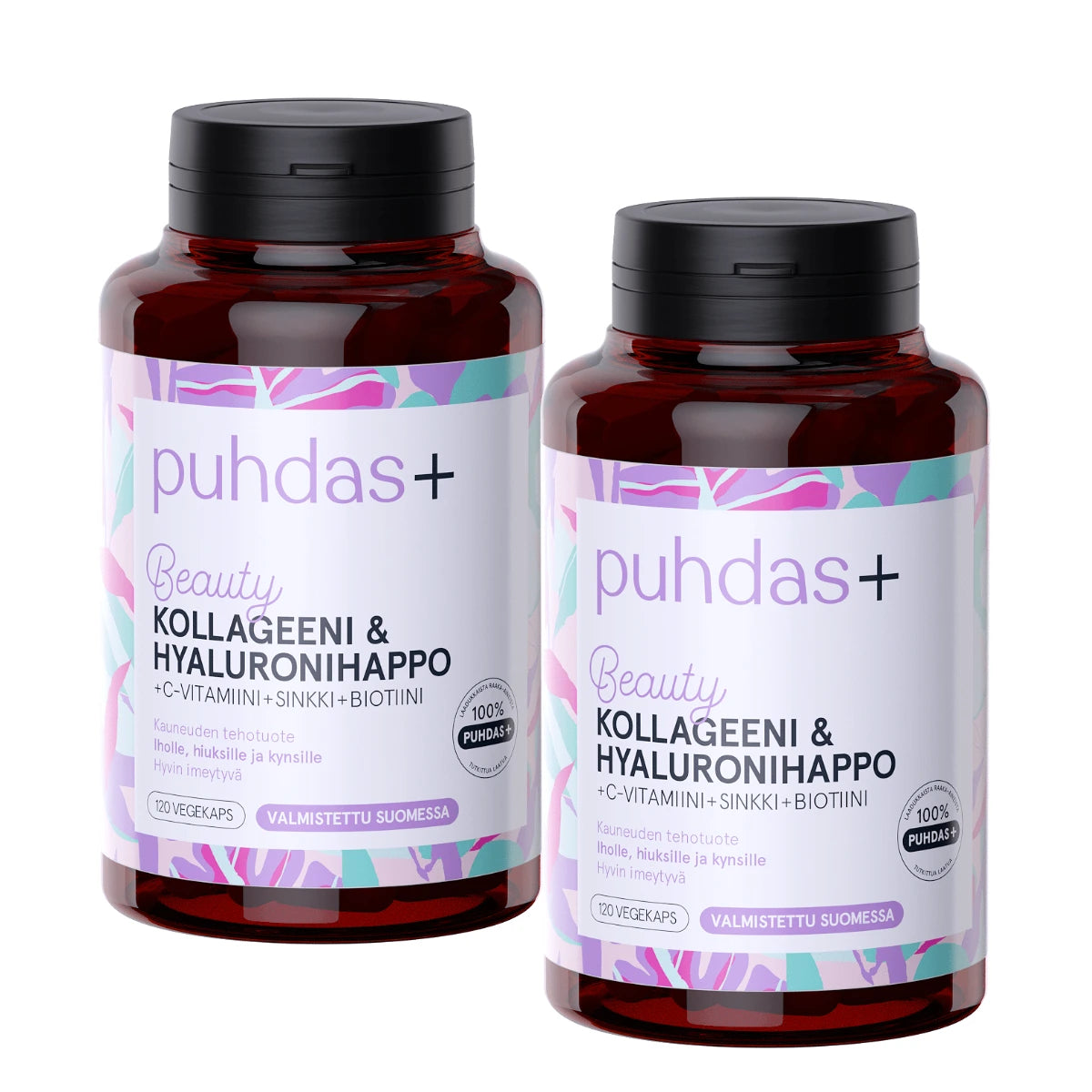PUHDAS+ Beauty kollageeni &amp; hyaluronihappo + C kapseli 2x120 kpl – tuplapakkaus