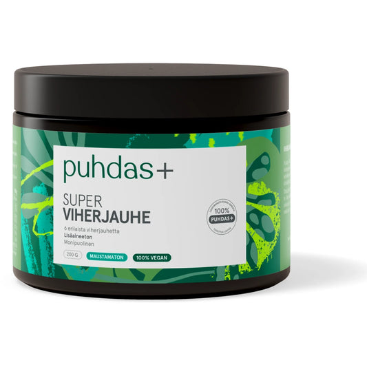 Puhdas+ Super Viherjauhe 200 g – Tehokas yhdistelmä vihreitä superfoodeja