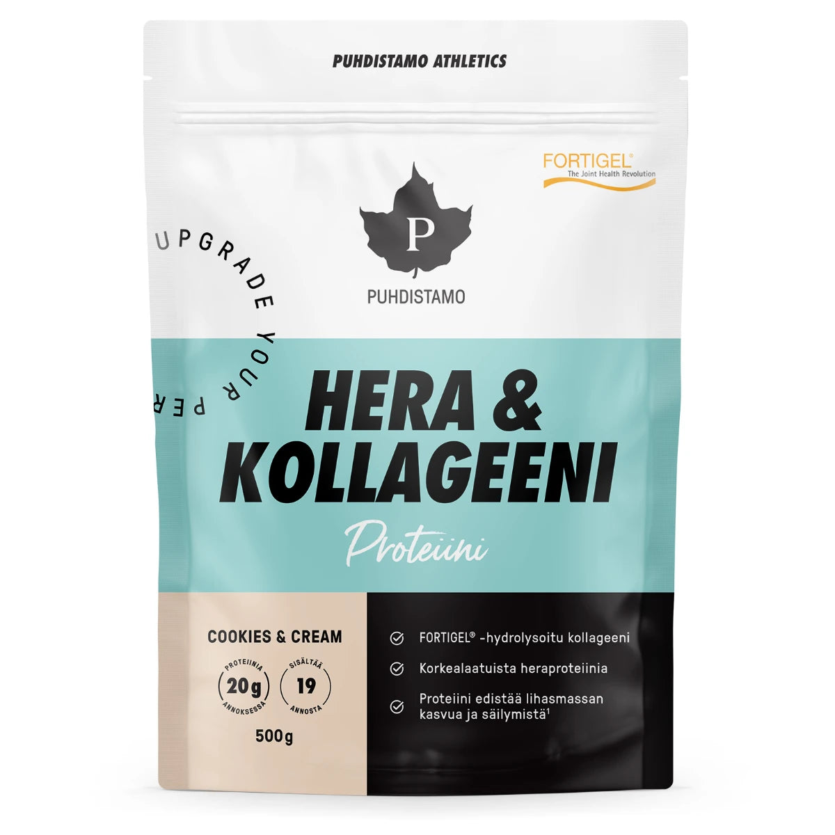Puhdistamo Athletics Hera &amp; Kollageeni Cookies & Cream 500 g – proteiinia ja kollageenia samassa annoksessa