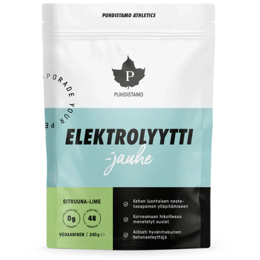 PUHDISTAMO Elektrolyyttijauhe Sitruuna-Lime 240 g kehon luontaisen nestetasapainon ylläpitämiseen
