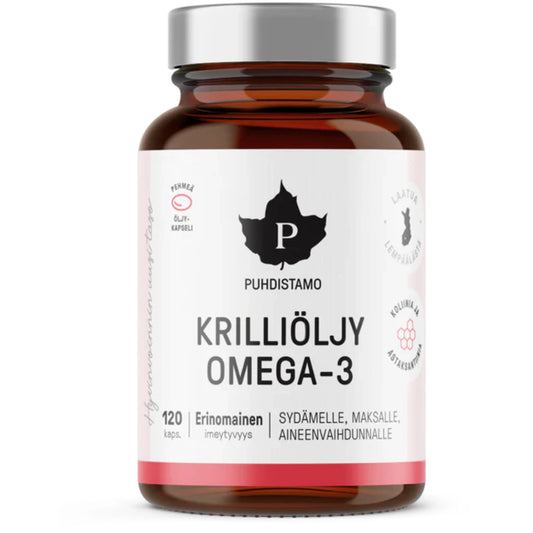 PUHDISTAMO Krilliöljy Omega 3 kapseli 120 kpl erinomaisesti imeytyvä pehmeä öljykapseli