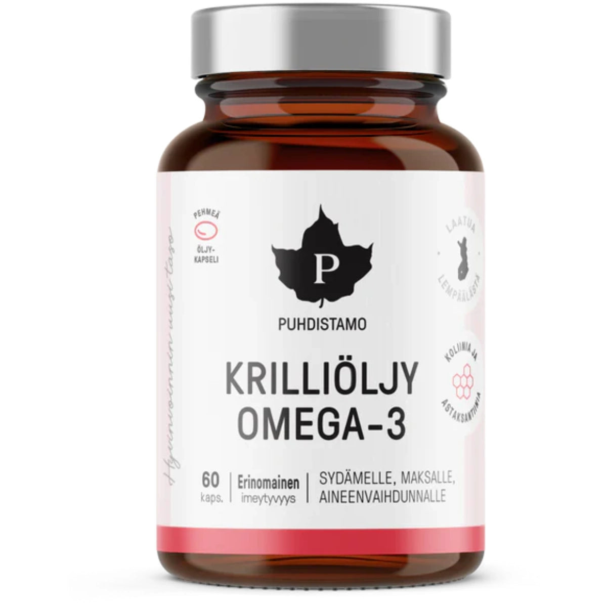 PUHDISTAMO Krilliöljy Omega 3 kapseli 60 kpl on ekologinen ja eettinen omega-3-valmiste helposti nieltävässä kapselissa