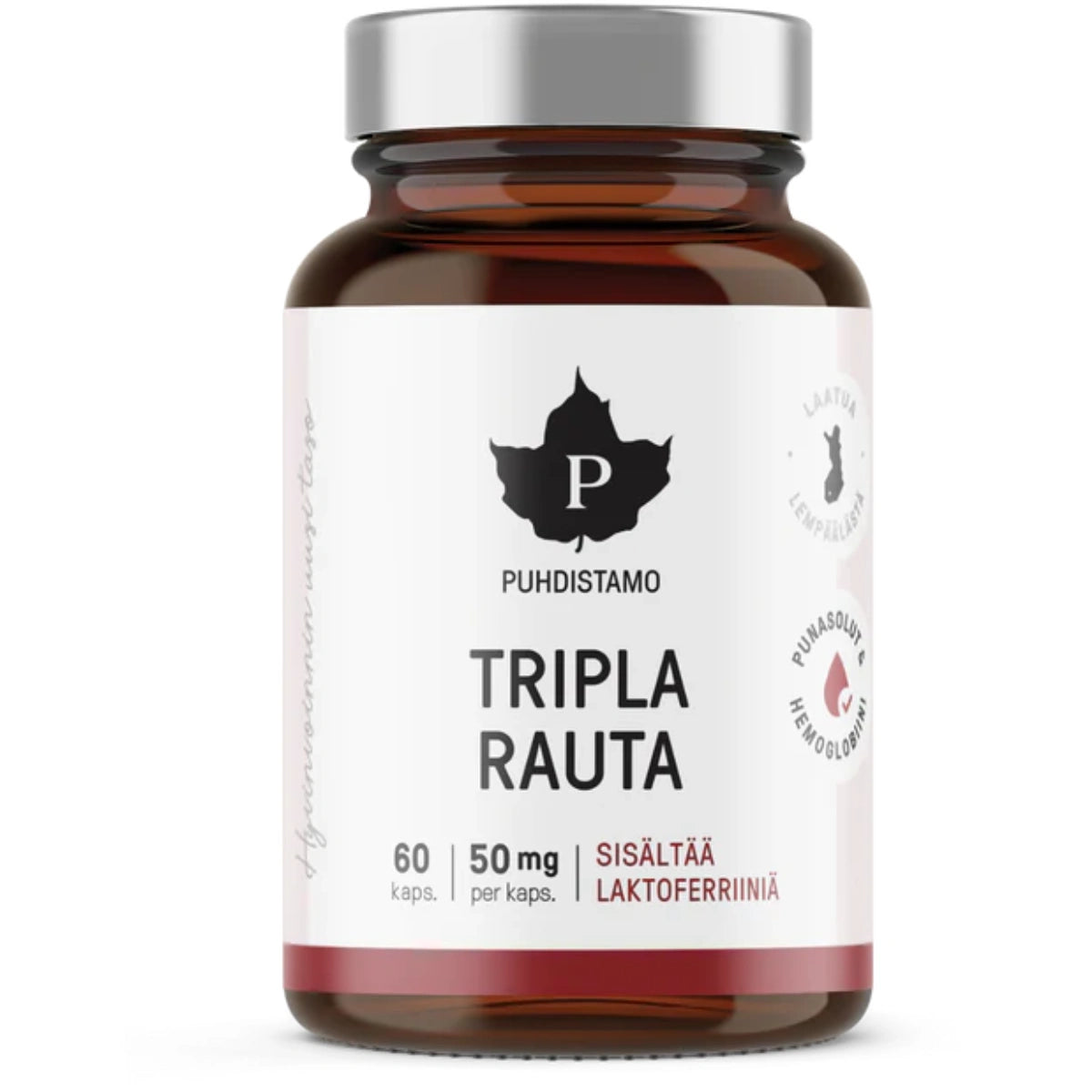 PUHDISTAMO Tripla Rauta kapseli 60 kpl on laktoferriiniä raudan optimaaliseen imeytymiseen sisältävä rautavalmiste