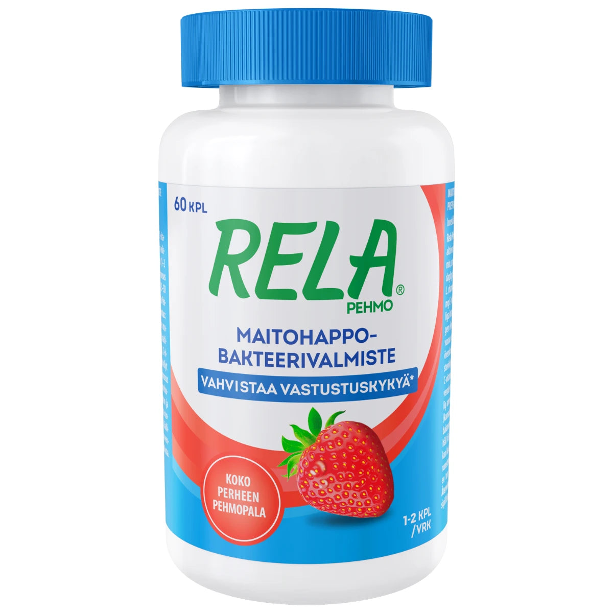 Rela Pehmo Mansikka 60 kpl – Maitohappobakteereita ja C-vitamiinia koko perheelle