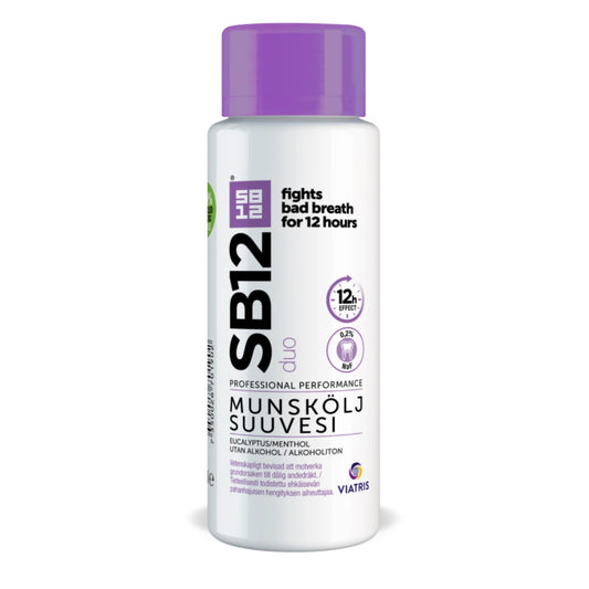 SB12 Duo suuvesi 250 ml eukalyptys-mentholin makuinen alkoholiton suuvesi pahanhajuiseen hengitykseen