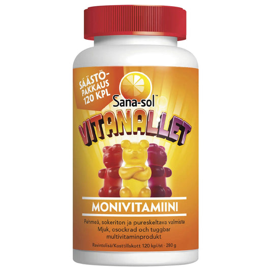 SANA-SOL Vitanallet monivitamiini 120 kpl pehmeä ja pureskeltava valmiste