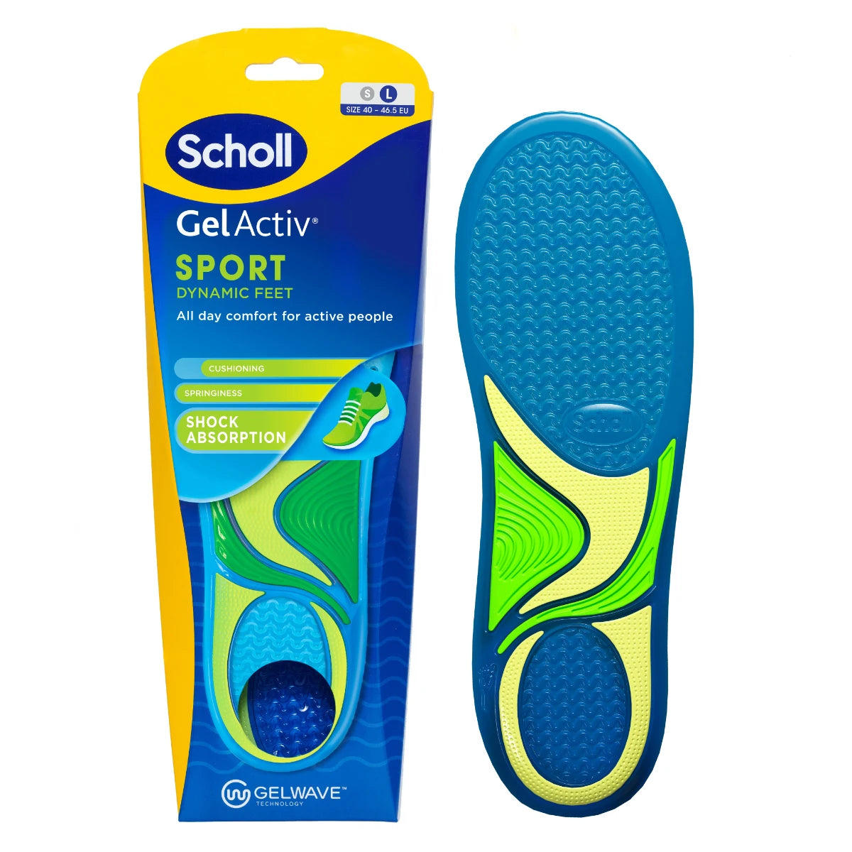 Scholl GelActiv™ Sport Large -geelipohjalliset – pohjallinen aktiiviseen päivään (koko 41-47)