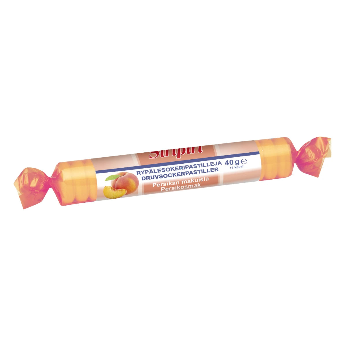 Siripiri Persikka Rypälesokeripastilli 40 g – glukoosipastilli