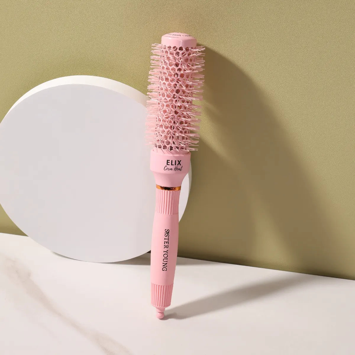 SisterYoung Elix Cera Heat Pink keraaminen pyöreä hiusharja 32 mm keskipitkille hiuksille