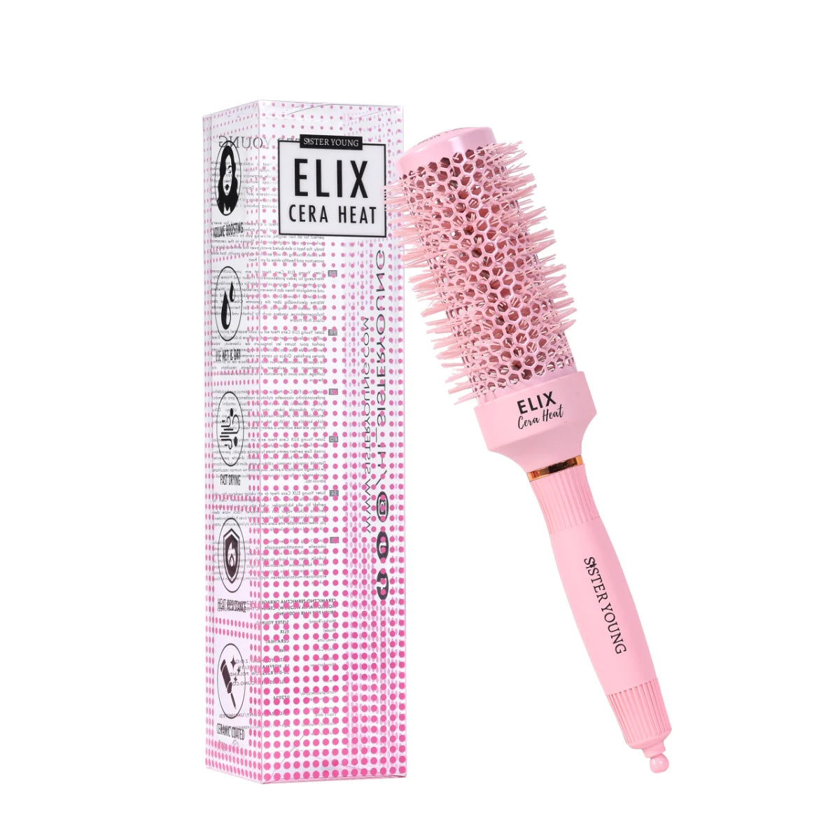 SisterYoung Elix Cera Heat Pink keraaminen pyöreä hiusharja 43 mm
