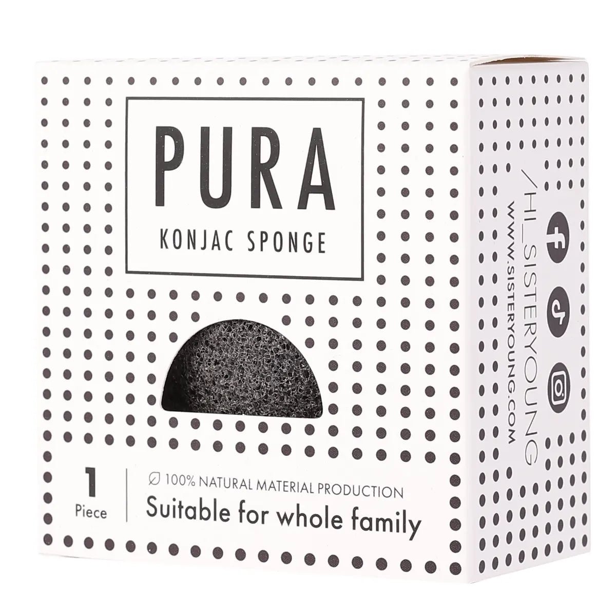 SisterYoung Pura Konjac Black puhdistussieni on valmistettu 100% luonnollisista materiaaleista