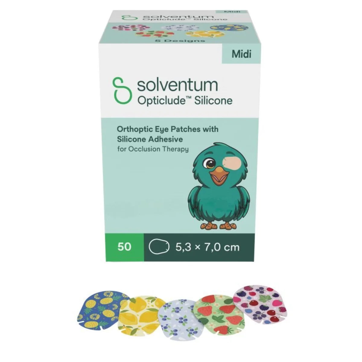 Solventum Opticlude Silicone midi silmälappu peittohoitoon lajitelma tytöille 50 kpl