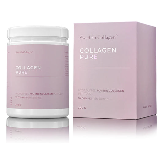 Swedish Collagen Pure on hydrolysoitua merikollageeneja 1 ja 3 sisältävä lisäaineeton jauhe