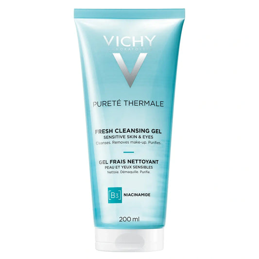 VICHY Pureté Thermale -puhdistusgeeli 200 ml puhdistaa tehokkaasti ja vaivattomasti meikin, pesten pois lian ja saastehiukkaset