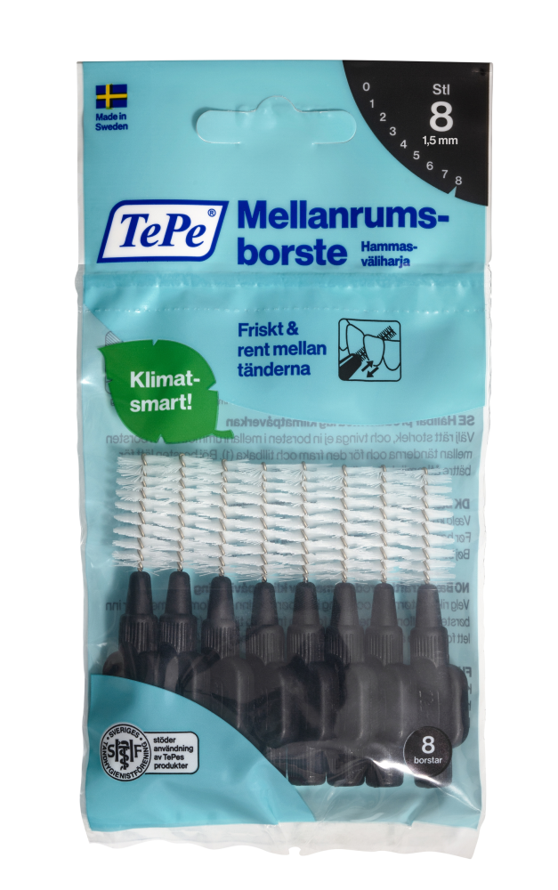 TEPE Original 1,5 mm musta hammasväliharja 8 kpl