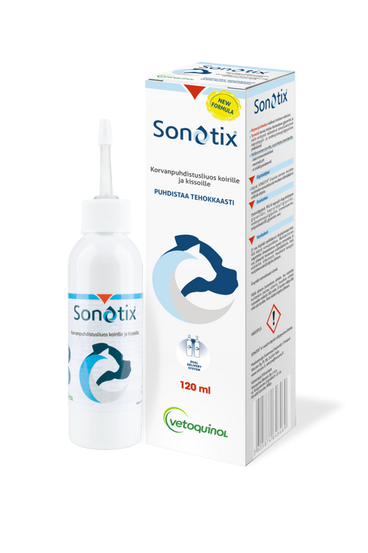 SONOTIX korvanpuhdistusliuos koirille ja kissoille 120 ml